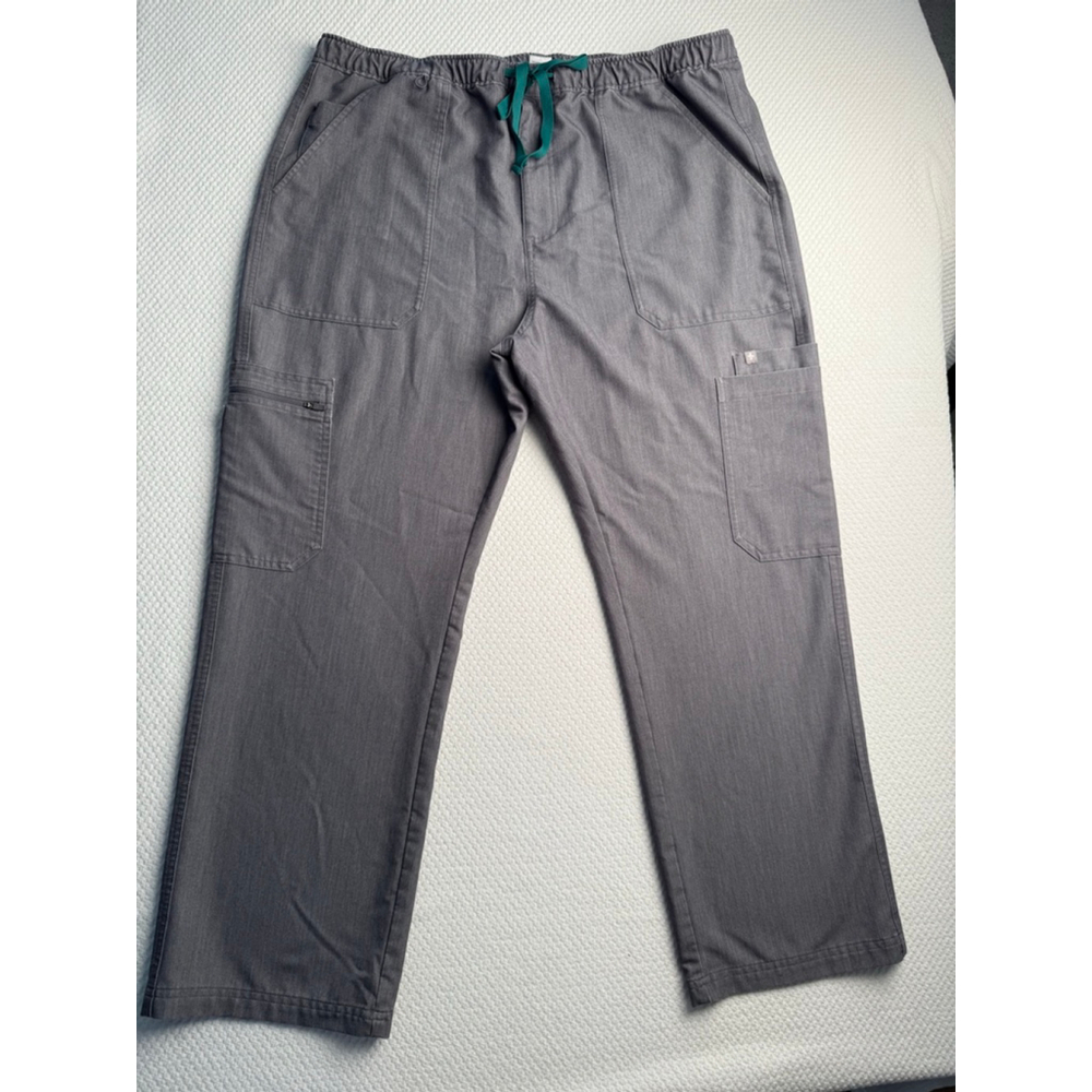 Men's FIGS XXL Grey Cargo Scrub Pants with Green Drawstring